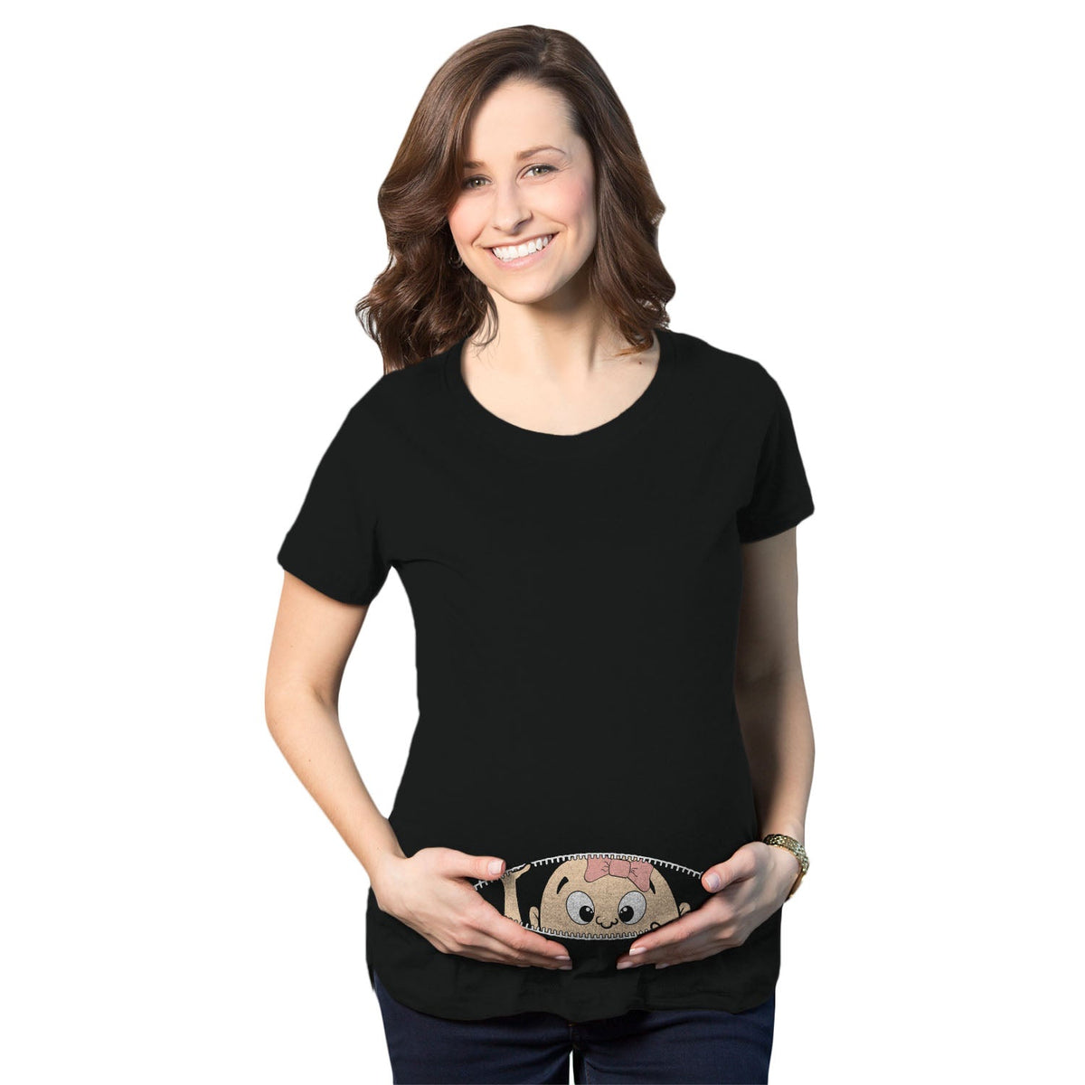 Peeking Caucasian Baby Girl Maternity T Shirt product image 1