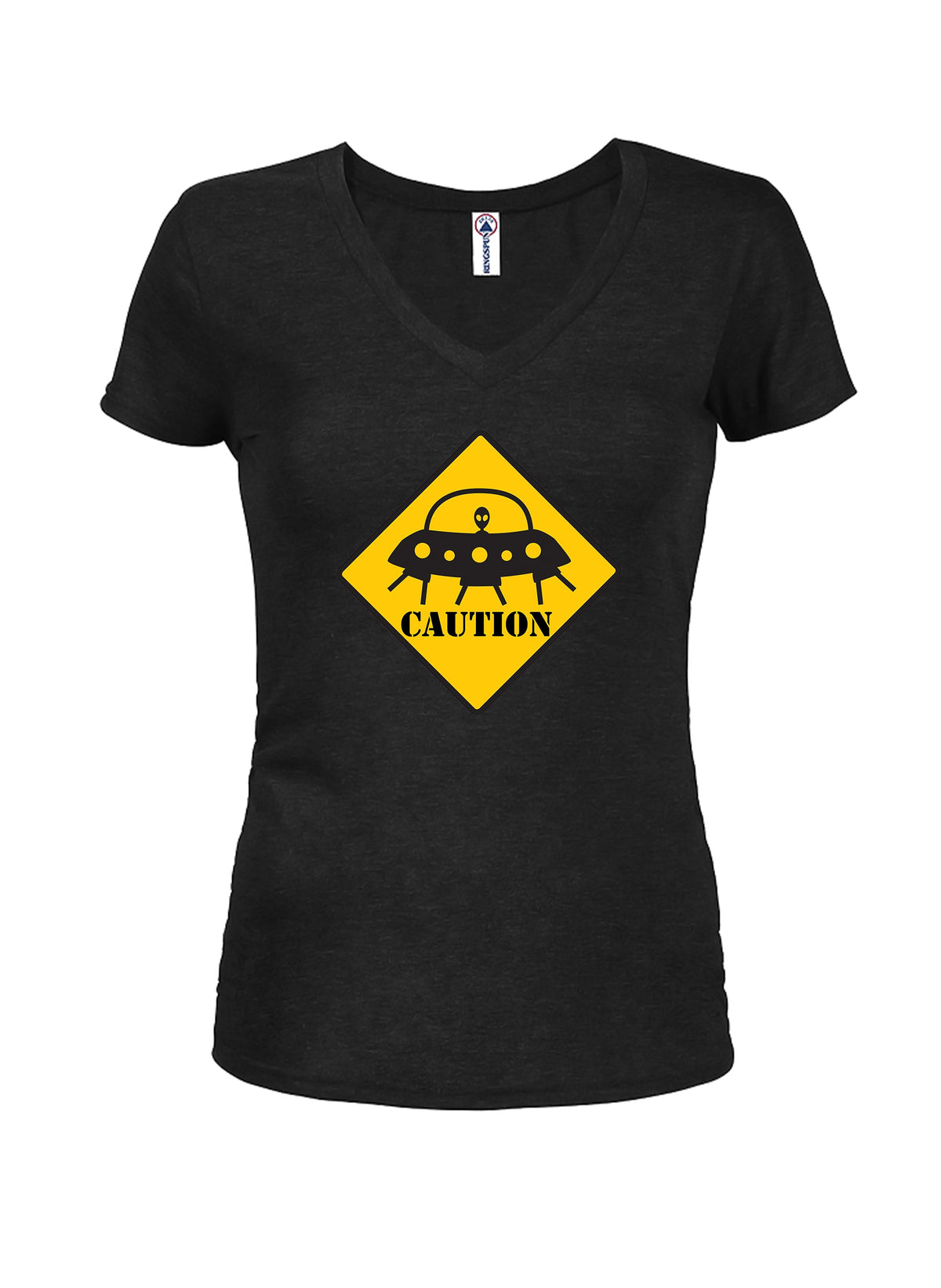 Caution Aliens Juniors V Neck T-Shirt product image 1