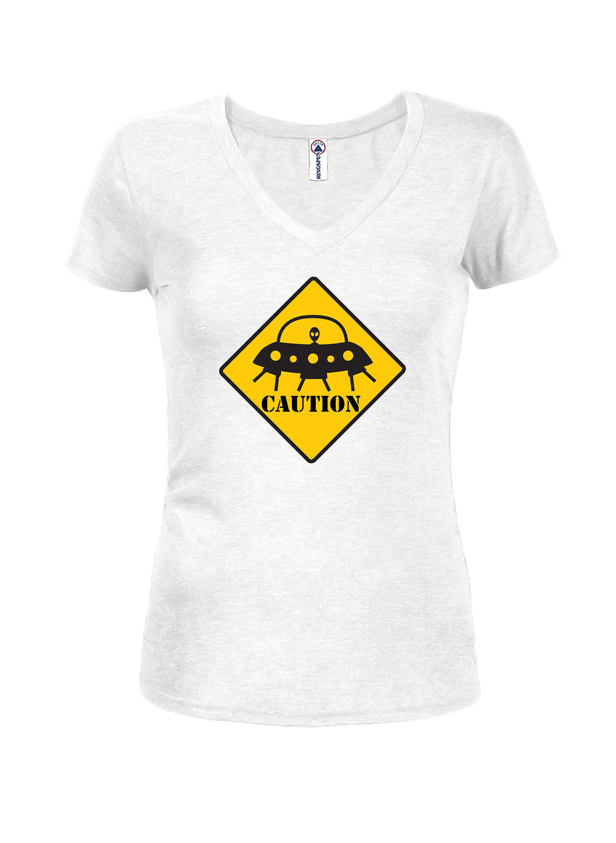 Caution Aliens Juniors V Neck T-Shirt product image 2