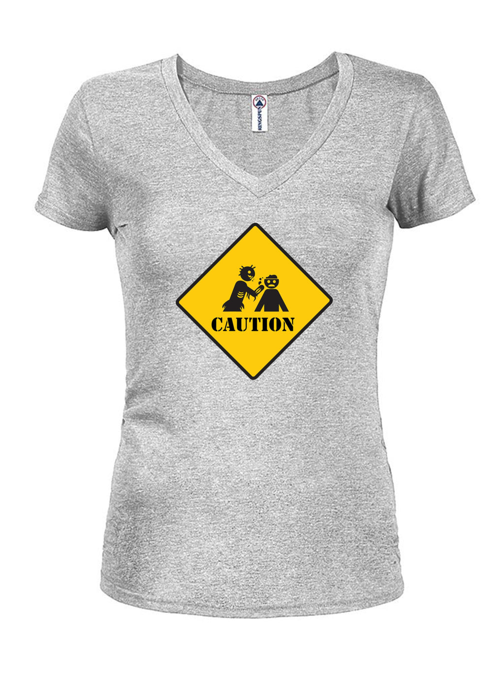 Caution Zombie Juniors V Neck T-Shirt product image 3