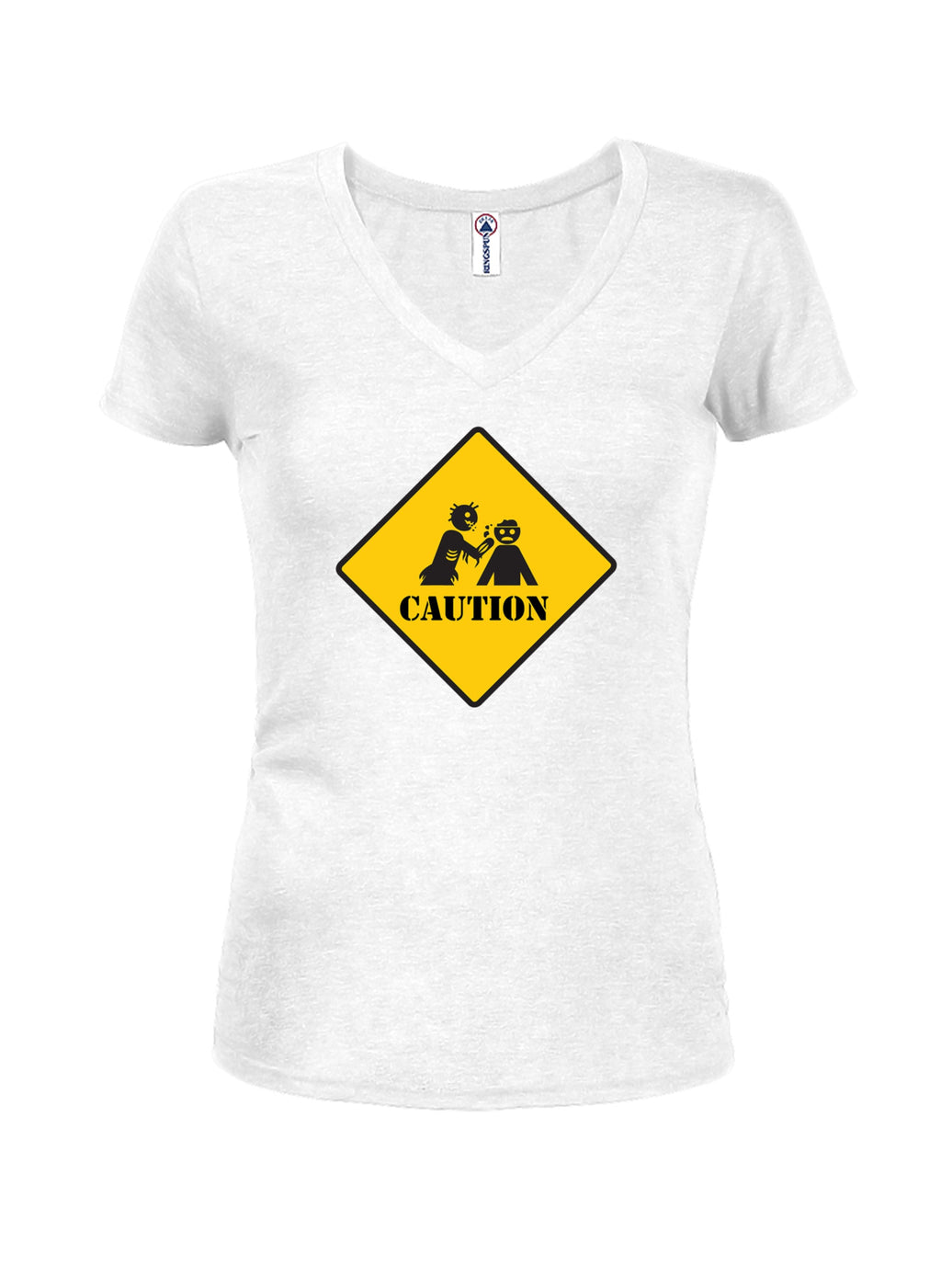 Caution Zombie Juniors V Neck T-Shirt product image 2