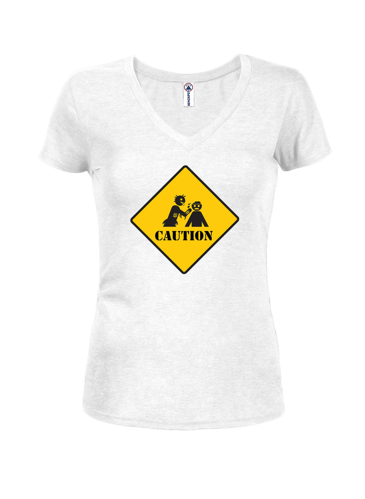 Caution Zombie Juniors V Neck T-Shirt product image 2