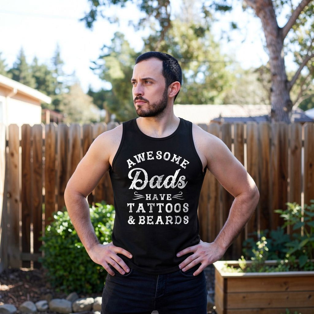 Awesome Dads Have Tattoos And Beards Men's Tank Top